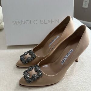 Manolo Blahnik Beige Heels with Sparkling Embellishments